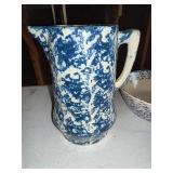 Vintage Blue & White Spatterware Pitcher and Bowls Set
