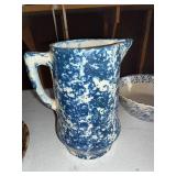 Vintage Blue & White Spatterware Pitcher and Bowls Set
