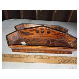 Vintage Wooden Letter Holder with Carved Handle