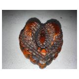 Intricately Carved Wooden Tramp Art Heart-shaped Jewelry Box with Hidden Compartment