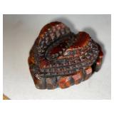 Intricately Carved Wooden Tramp Art Heart-shaped Jewelry Box with Hidden Compartment