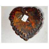 Intricately Carved Wooden Tramp Art Heart-shaped Jewelry Box with Hidden Compartment