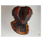 Intricately Carved Wooden Tramp Art Heart-shaped Jewelry Box with Hidden Compartment