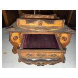 Antique Sewing Box with Parquetry Inlay Missing Tufted Top Box includes Drawer