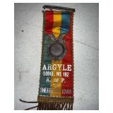 Vintage Knights of Pythias Ribbon Argyle Lodge No. 182 Sheffield Iowa
