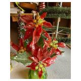 Holiday Decorative Set: Poinsettia Arrangement, Beaded & Tinsel Trees