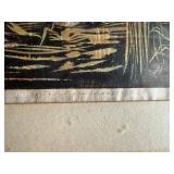 Antique Framed Print of Girl in Garden Block Art Signed