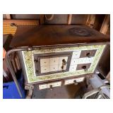 Vintage Cream and Green Tiled Parlor Wood-Burning Stove with Floral Tile Design