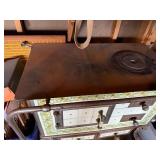 Vintage Cream and Green Tiled Parlor Wood-Burning Stove with Floral Tile Design