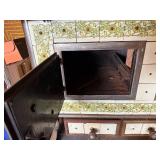 Vintage Cream and Green Tiled Parlor Wood-Burning Stove with Floral Tile Design