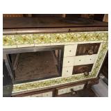 Vintage Cream and Green Tiled Parlor Wood-Burning Stove with Floral Tile Design