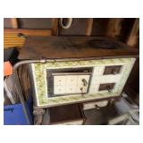 Vintage Cream and Green Tiled Parlor Wood-Burning Stove with Floral Tile Design
