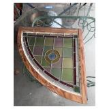 Vintage Art Deco Stained Glass Window Panel with Wood Frame