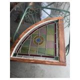 Vintage Art Deco Stained Glass Window Panel with Wood Frame