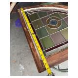 Vintage Art Deco Stained Glass Window Panel with Wood Frame