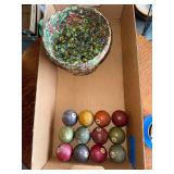 Vintage Pool Balls & Colorful Cat