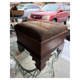 Vintage Wooden Footstool with Floral Needlepoint Top