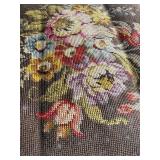 Vintage Wooden Footstool with Floral Needlepoint Top