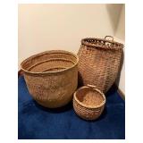 Lot of 3 Vintage Woven Baskets - Rustic Collectibles