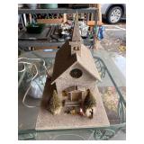 Vintage Glitter Church with Nativity Figures and Lights