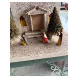 Vintage Glitter Church with Nativity Figures and Lights