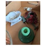 Vintage Collectibles Lot Including Christmas Putz Village House, Book, Santa Transfer, Decor Items