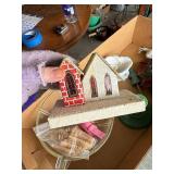 Vintage Collectibles Lot Including Christmas Putz Village House, Book, Santa Transfer, Decor Items