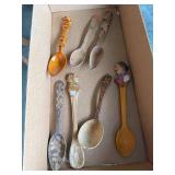Lot of 6 Vintage Hand-Carved Wooden Spoons with Unique Designs
