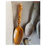 Lot of 6 Vintage Hand-Carved Wooden Spoons with Unique Designs