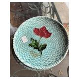 Vintage Set of 4 Decorative Majolica Green with Floral Ceramic Plates