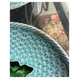 Vintage Set of 4 Decorative Majolica Green with Floral Ceramic Plates