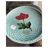 Vintage Set of 4 Decorative Majolica Green with Floral Ceramic Plates