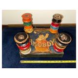 Vintage Footstool with Colorful Wooden Legs