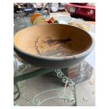 Vintage Retro Hand Painted Tole Wooden Decorative Bowl, Chick Sculpture, and Wooden Pull Along Bunny Cart Toy