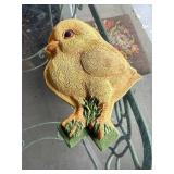 Vintage Retro Hand Painted Tole Wooden Decorative Bowl, Chick Sculpture, and Wooden Pull Along Bunny Cart Toy