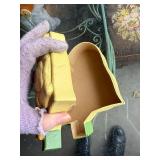 Vintage Retro Hand Painted Tole Wooden Decorative Bowl, Chick Sculpture, and Wooden Pull Along Bunny Cart Toy