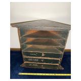 Vintage Wooden Cabinet with Labeled Drawers for Grooming Tools