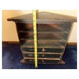 Vintage Wooden Cabinet with Labeled Drawers for Grooming Tools