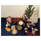 Assorted Christmas Decorations: Santa Figurines, Trees, Ornaments & More