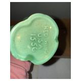 Vintage Green Red Wing Vase, Wooden Figurines and Decorative Knitting Needles Collection