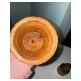 Vintage Green Red Wing Vase, Wooden Figurines and Decorative Knitting Needles Collection