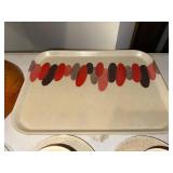 Vintage Red Wing Hand-Painted Pottery Cups Saucers Tray & Wooden Bowl Set