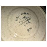 Vintage Red Wing Hand-Painted Pottery Cups Saucers Tray & Wooden Bowl Set