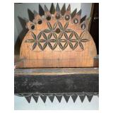 Vintage Folk Art and Tramp Art Hand Carved Wooden Pieces with Geometric and Heart Designs