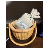 Vintage Ceramic Lamp, Floral Jug, Basket, Shoe & Embroidered Cushion Lot