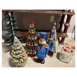 Festive Holiday Decor Lot: Soldier, Trees, Santa Jar