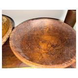 Set of Hand-Carved Wooden Bowls with Engraved Designs