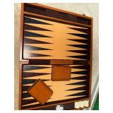 Vintage Leather Backgammon Set with Dice and Chips