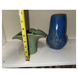 Vintage Abingdon USA Green and Blue Textured Ceramic Vases Lot