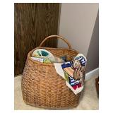 Wicker Basket with Assorted Needlework and Embroidery Supplies